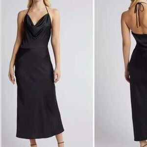NEW Chelsea 28 Black Cowl Neck Halter Midi Dress XL